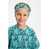 Babygiz Turkuaz Erkek Pamuklu Penye, Kaymaz, Terletmez, Ultra Hafif, Esnek Desenli Saç Bandı Bandana - 3 - 6 Yaş