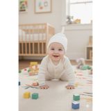 Babygiz Yenidoğan Kız Erkek Bebek %100 Pamuklu Penye Extra Yumuşak Hafif Terletmez Bere Beyaz
