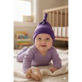 Babygiz Yenidoğan Kız Erkek Bebek %100 Pamuklu Penye Extra Yumuşak Hafif Terletmez Bere Mor