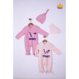 Babyhola %100 Pamuk I Love Mummy 2'li Çıtçıtlı Patikli Tulum Önlük Bere 4'lü Takım 539 - Somon - 3 - 6 Ay