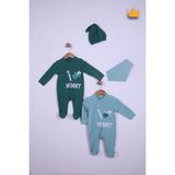 Babyhola %100 Pamuk I Love Mummy 2'li Çıtçıtlı Patikli Tulum Önlük Bere 4'lü Takım 539 - Yeşil - 0 - 3 Ay