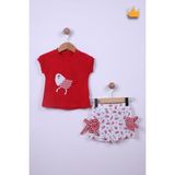 Babyhola %100 Pamuk Kız Bebek Çocuk Tavuklu Şortlu 2'li Takım 2318 - Kırmızı - Standart