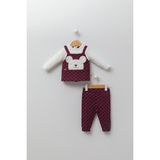 Babyhola Ayıcık Figürlü Erkek Kız Bebek Uzun Kollu Body Pantolon 2'li Alt Üst Takım 13569 - 9 - 12 Ay - Bordo