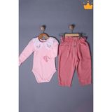 Babyhola Bayramlık Kız Bebek Çocuk Çıtçıtlı Badi Pantolon Şık Alt Üst Takım 2327 - Açık Gül Kurusu - 2 Yaş