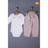 Babyhola Bayramlık Kız Bebek Çocuk Çıtçıtlı Badi Pantolon Şık Alt Üst Takım 2327 - Açık Pudra - 1 Yaş