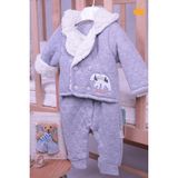 Babyhola Ceket Takım Görünümlü Velsoft Tulum Kız Erkek Bebek Çocuk Kapüşonlu Kışlık Tulum 12518 - Gri