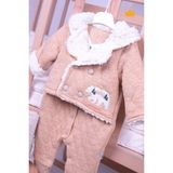 Babyhola Ceket Takım Görünümlü Velsoft Tulum Kız Erkek Bebek Çocuk Kapüşonlu Kışlık Tulum 12518 - Hardal