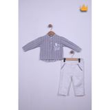 Babyhola Hakim Yaka Gömlek Kot Pantolon Erkek Bebek Çocuk Alt Üst Spor Takım Elbise 2141 - 9 - 12 Ay - Füme