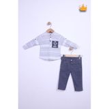 Babyhola Hakim Yaka Gömlek Kot Pantolon Erkek Bebek Çocuk Alt Üst Spor Takım Elbise 2143 - Füme - 1,5 - 2 Yaş