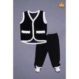 Babyhola Kadife Yelek Patikli Pantolon Unisex Bebek 2'li Set Siyah - 6 - 9 Ay - Krem