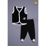 Babyhola Kadife Yelek Patikli Pantolon Unisex Bebek 2'li Set Siyah - 6 - 9 Ay - Pembe