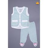 Babyhola Kadife Yelek Patikli Pantolon Unisex Bebek 2'li Set Yeşil - 6 - 9 Ay - Beyaz
