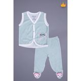 Babyhola Kadife Yelek Patikli Pantolon Unisex Bebek 2'li Set Yeşil - 6 - 9 Ay - Fuşya