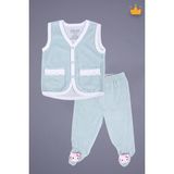 Babyhola Kadife Yelek Patikli Pantolon Unisex Bebek 2'li Set Yeşil - 6 - 9 Ay - Krem