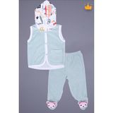 Babyhola Kadife Yelek Patikli Pantolon Unisex Bebek 2'li Set Yeşil - 6 - 9 Ay - Mavi