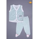 Babyhola Kadife Yelek Patikli Pantolon Unisex Bebek 2'li Set Yeşil - 6 - 9 Ay - Pembe
