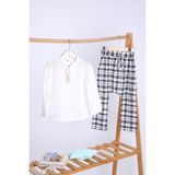 Babyhola Pamuk Bluz Ekose Pantolon Kız Çocuk Salaş Takım 1153 - 2 Yaş - Beyaz