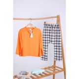 Babyhola Pamuk Bluz Ekose Pantolon Kız Çocuk Salaş Takım 1153 - 3 Yaş - Turuncu
