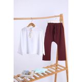 Babyhola Pamuk Bluz Keten Pantolon Kız Çocuk Salaş Takım 1112 - 2 Yaş - Bordo