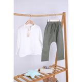 Babyhola Pamuk Bluz Keten Pantolon Kız Çocuk Salaş Takım 1112 - 2 Yaş - Haki