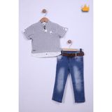 Babyhola Pamuk Gömlek Kot Pantolon Erkek Bebek Çocuk Bayramlık Takım Elbise 22329 - 0-Gri - 4 Yaş