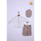 Babyhola Şapkalı Keten Gömlek Şort Erkek Çocuk Takım 2709 - Açık Kahve - 3 Yaş