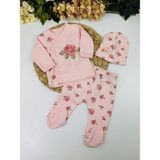 Babyim Gül Kanaviçe Nakışlı Kız Bebek 3lü Zıbın Seti Hastane Çıkışı