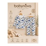 Babyist Babynova Premium %100 Pamuk Ribanalı Erkek Bebek Pijama Takımı Uzun Kollu 2’li Takım - -