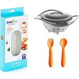 Babyjem Cam Rende + Dökülmeyen Tabak Gri + Mama Kaşık Çatal Takımı Sarı