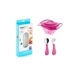 Babyjem Cam Rende + Dökülmeyen Tabak Pembe + Paslanmaz Çelik Çatal Kaşık Seti Pembe