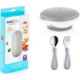 Babyjem Cam Rende + Vakumlu Mama Tabağı Gri + Paslanmaz Çelik Çatal Kaşık Seti Gri
