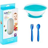 Babyjem Cam Rende + Vakumlu Mama Tabağı Mavi + Mama Kaşık Çatal Takımı Mavi