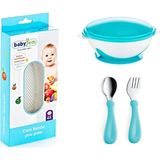 Babyjem Cam Rende + Vakumlu Mama Tabağı Mavi + Paslanmaz Çelik Çatal Kaşık Seti Turkuaz