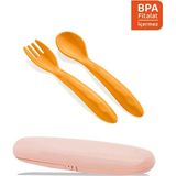 Babyjem Çatal Kaşık Saklama Kabı Gül Kurusu + Mama Çatal Kaşık Seti Sarı