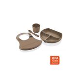 Babyjem Silikon Beslenme Seti Latte - Bpa Içermeyen Silikon Önlük & Tabak & Bardak & Kaşık