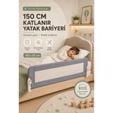 Babylike 150 cm Katlanır Yatak Bariyeri Gri - Bebek Çocuk Güvenlik Bariyeri, Düşme Önleyici Koruyucu Bariyer