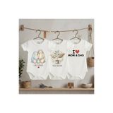 BabyLimon Yenidoğan Bebek 3'lü Zıbın Seti - I Love Mom & Dad Aile Sevgisi Temalı Kısa Kollu Body