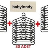 Babylondy Elbise Askısı Fular Askısı Gömlek Tişört Askısı Kırılmaz 30 Adet Set Siyah