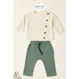 Babymet %100 Pamuk Müslin Erkek Bebek Takımı – Alt Üst 2’li Takım Doğal & Nefes Alabilir & Yumuşak - Krem - Haki - 12 - 18 Ay