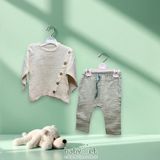 Babymet %100 Pamuk Müslin Erkek Bebek Takımı – Alt Üst 2’li Takım Doğal & Nefes Alabilir & Yumuşak - Krem - Haki - 6 - 9 Ay