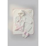 Babymet Kapşonlu Çocuk Bornoz Seti - %100 Pamuk , Doğal - Beyaz - Pembe