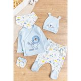 Babymod Aslan Figürlü Pamuklu 5 Parça Erkek Bebek Hastane Çıkışı Bebek Takımı - 0 - 3 Ay - Mavi
