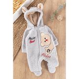 Babymod Ayıcık Figürlü Kapüşonlu Kışlık Welsoft Bebek Tulum - 0 - 3 Ay - Gri