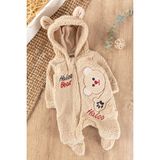 Babymod Ayıcık Figürlü Kapüşonlu Kışlık Welsoft Bebek Tulum - 3 - 6 Ay - Bej