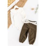 Babymod Bebe Yakalı Kendinden Desenli Kız Bebek/çocuk Pantolonlu Takım - 9 Ay - Haki