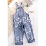Babymod Çiçek Baskılı Denim Kız Çocuk Salopet Kot Tulum - Mavi - 5 - 6 Yaş