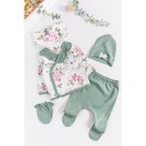 Babymod Çiçek Desenli 5 Parça Kız Bebek Hastane Çıkışı Bebek Takımı - 0 - 3 Ay - Yeşil