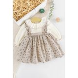 Babymod Çiçek Desenli Fırfırlı Keten Kız Bebek Elbisesi Günlük Kullanım İçin 3-6 Ay - 9 - 12 Ay - Bej