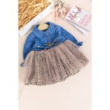 Babymod Denim Leopar Desenli 100% Pamuk Şık Özel Gün Kız Bebek Elbise - 2 - 3 Yaş - Bej