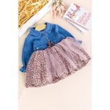 Babymod Denim Leopar Desenli 100% Pamuk Şık Özel Gün Kız Bebek Elbise - 2 - 3 Yaş - Pembe